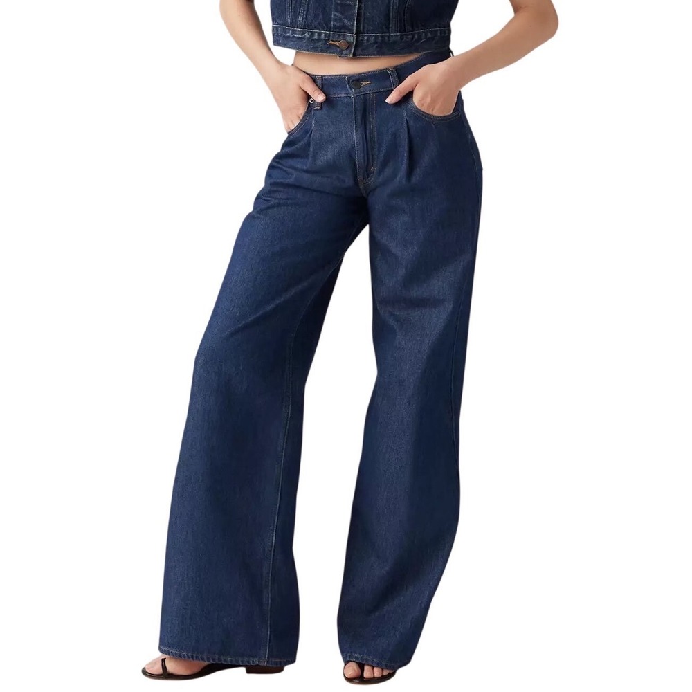 Levi's Baggy Dad Wide Leg Women 24 Blue Denim Mid Rise Lightweight A7455-0003
